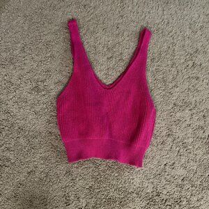 Hot Pink Ribbed Knit Crop Tank – Small